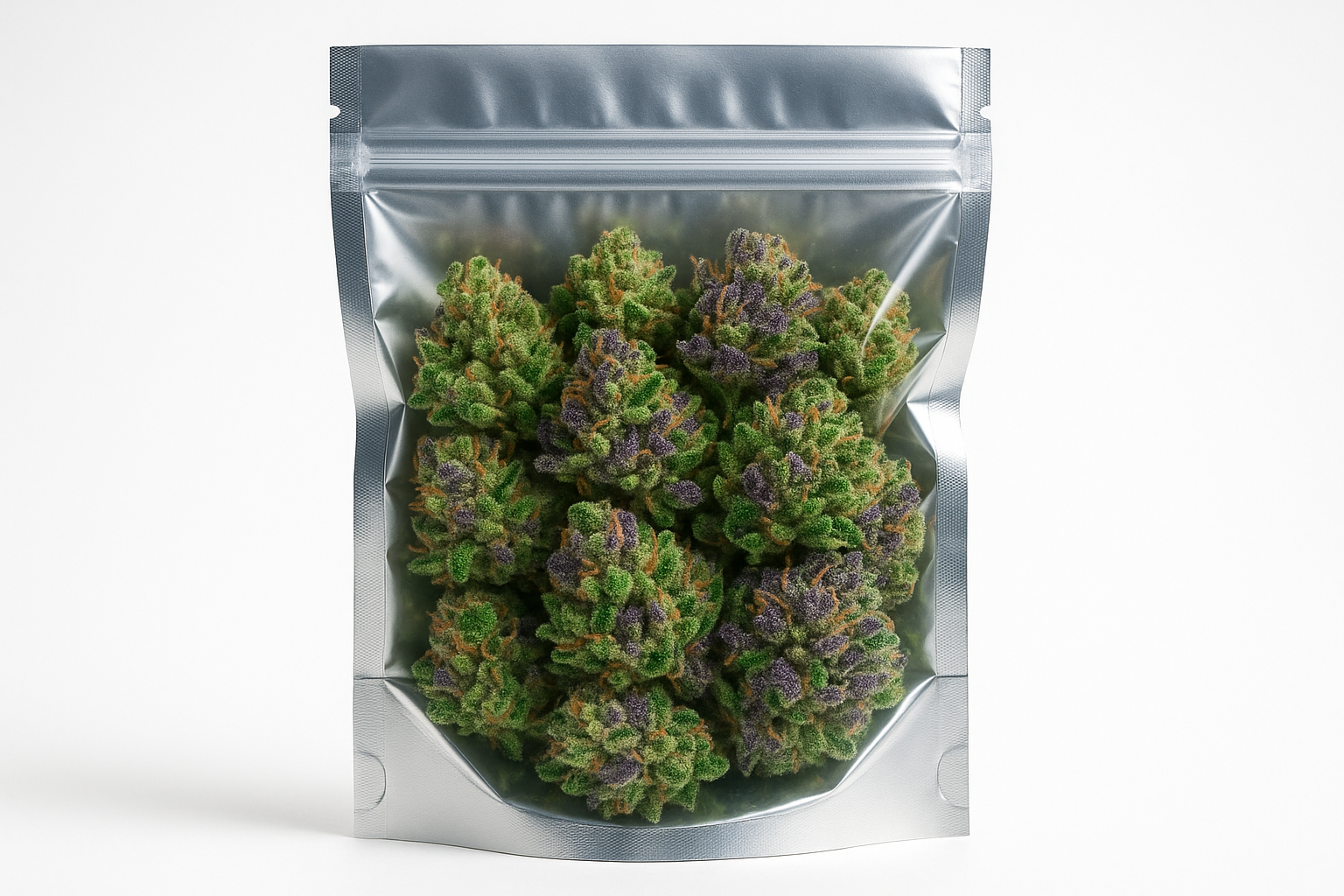 THCA flower stored in airtight mylar bag for freshness