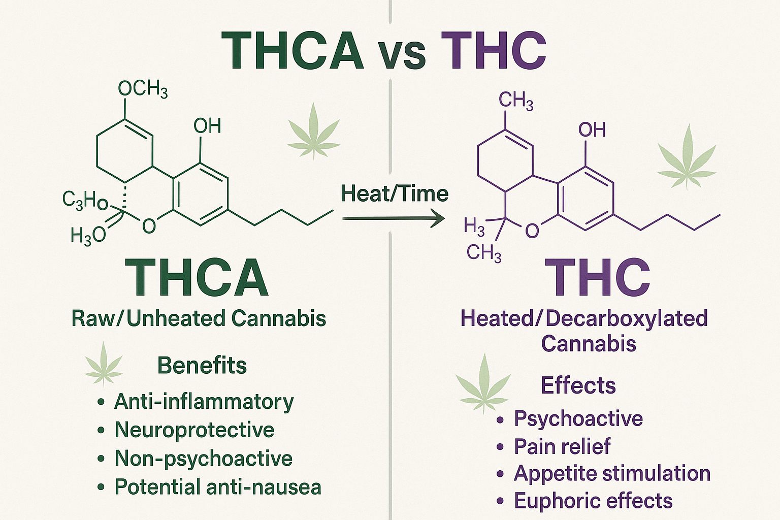 THCA vs THC comparison of benefits and effects in cannabis
