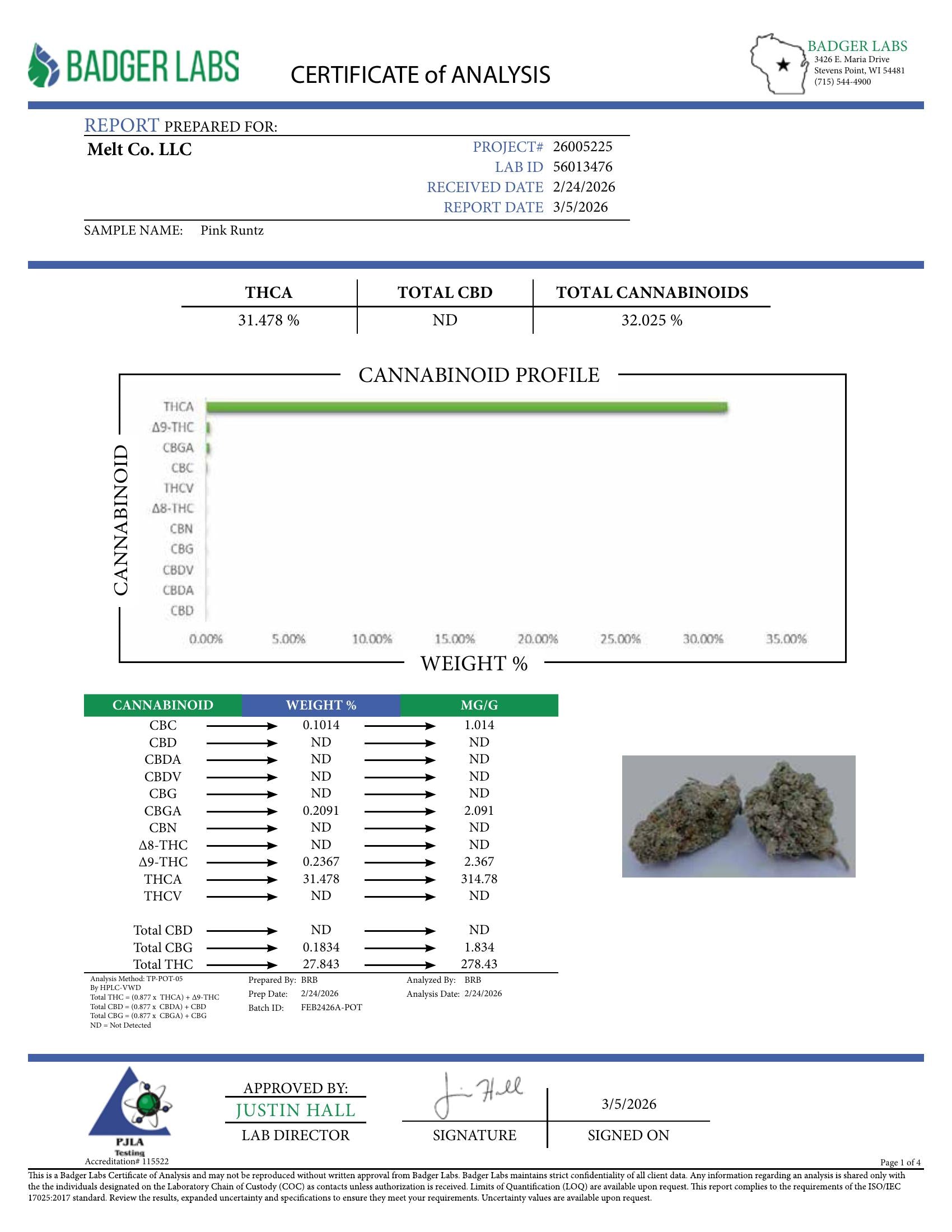 Lab report — Pink Runtz THCA potency analysis