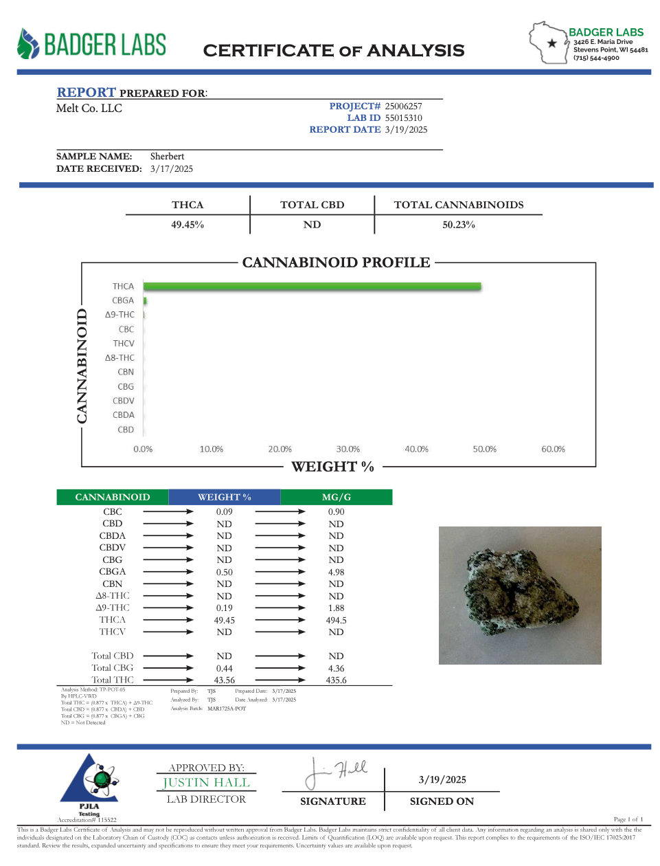 Sherbet THCA Flower – 3.5g Gram Indica Cannabis Bud | Sun Grown Creamy Citrus