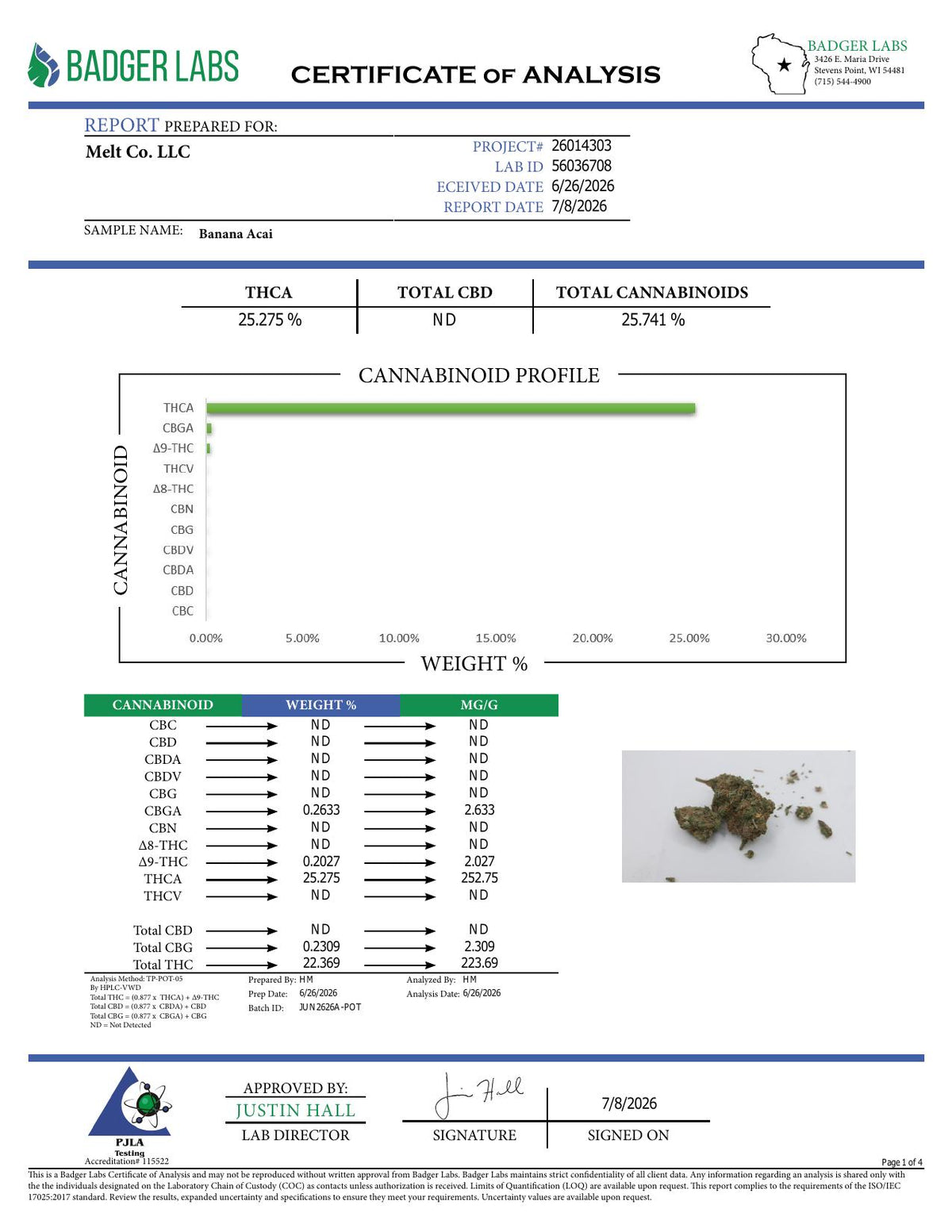 Lab report - Banana Açaí THCA potency analysis