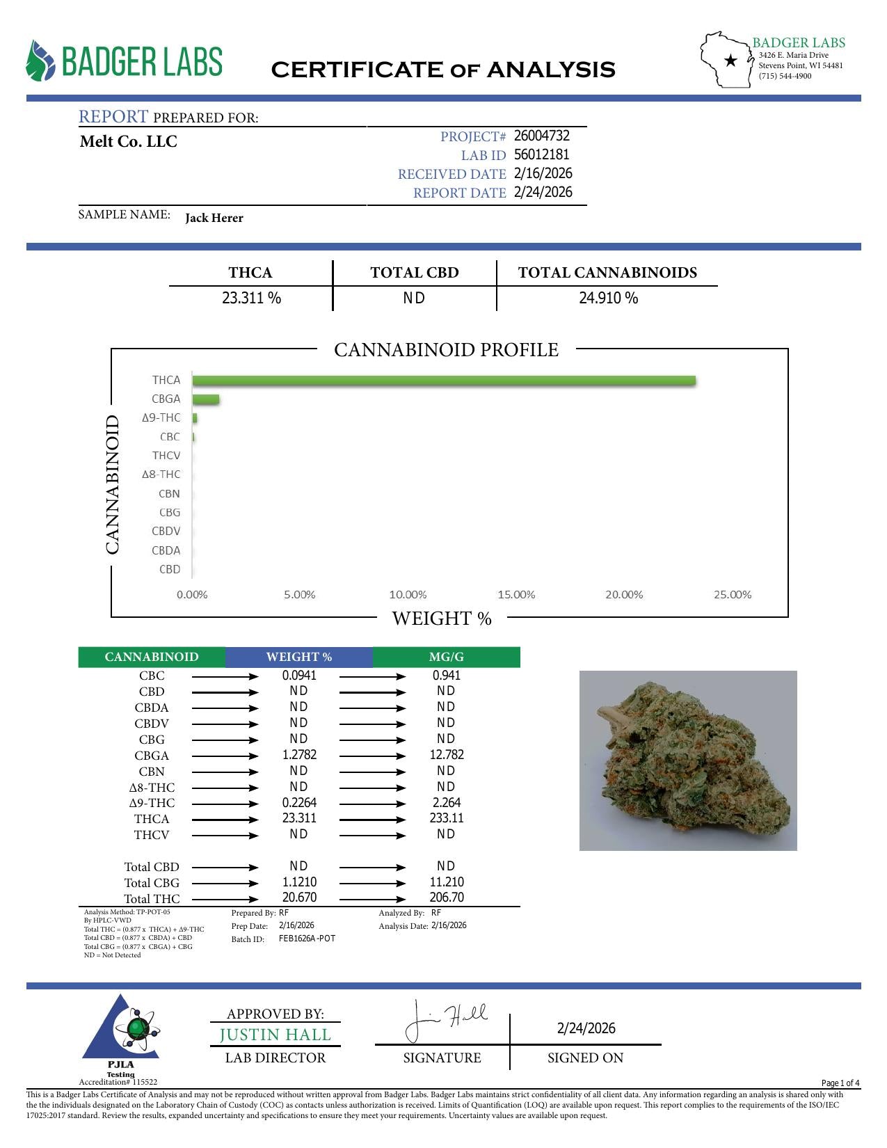 Lab report - Jack Herer THCA potency analysis